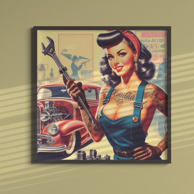 Poster Pin-up Mecânico da Vintage (Criador carregado)