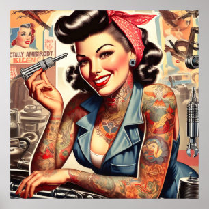Poster Pin-up Mecânico da Vintage