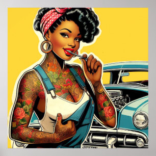Poster Pin-up mecânico tatuado
