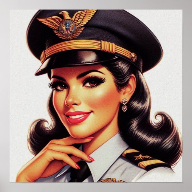 Poster Pin-up Militar Cute Pilot (Frente)