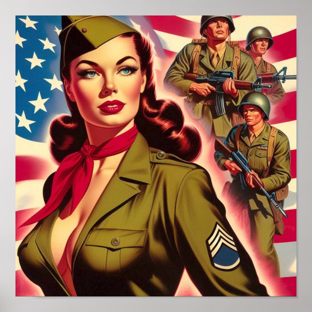 Poster Pin-up Militar Vintage (Frente)