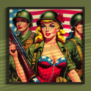 Poster Pin-up Militar Vintage Soldier