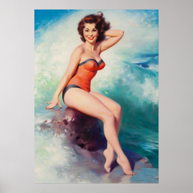 Poster Pin-up posicionando ao lado da arte do Surf (Frente)
