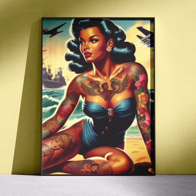 Pôster Pin-up Praia Retro (Criador carregado)