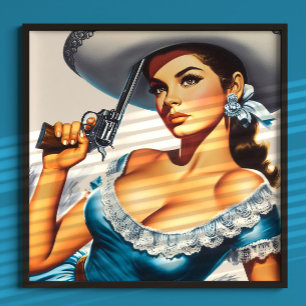 Poster Pin-up Retro do Velho Oeste
