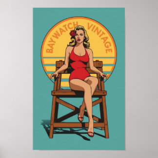 Poster Pin-Up Salvavidas Retro – Estilo Vintage Baywatch