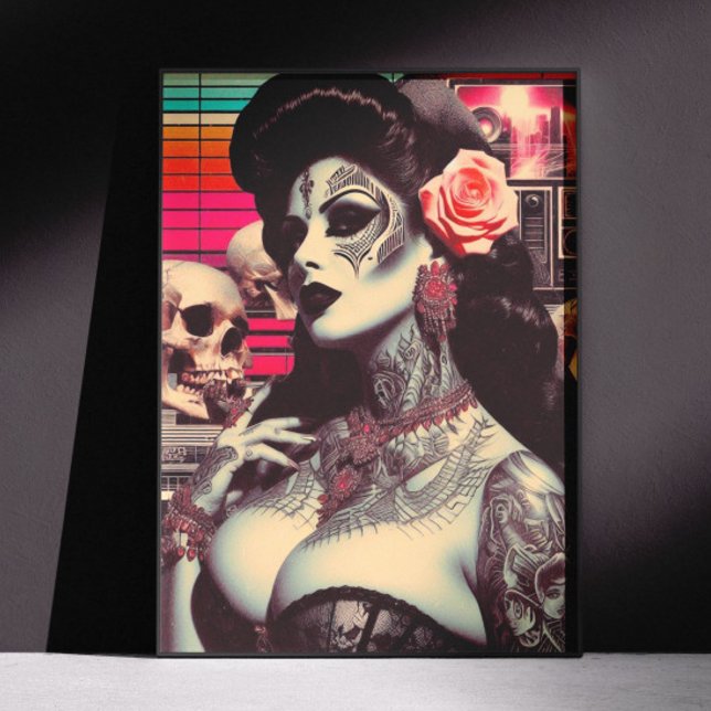 Poster Pin-up Sinistro de Synthwave (Criador carregado)