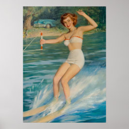 Poster Pin-Up Skiing Women Art