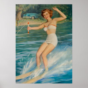 Poster Pin-Up Skiing Women Art