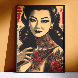 Pôster Pin-up Tatuada Japonesa