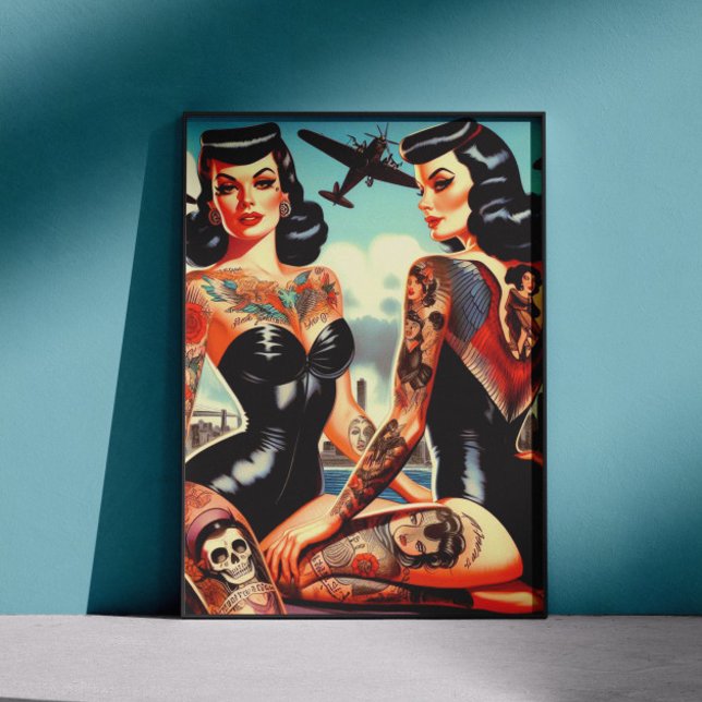 Poster Pin-up Tatuada Old School (Criador carregado)