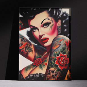 Pôster Pin-up Tatuada Vintage Gostosa