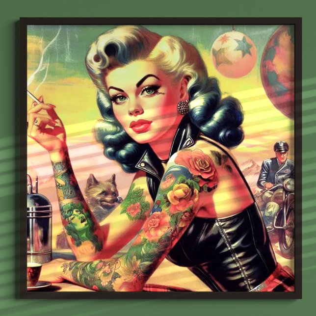 Poster Pin-up Tatuado Biker (Criador carregado)