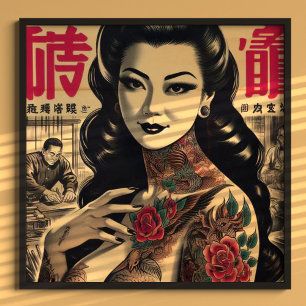 Poster Pin-up tatuado japonês