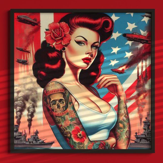 Poster Pin-up Tatuagem de Vintagem Quente (Criador carregado)