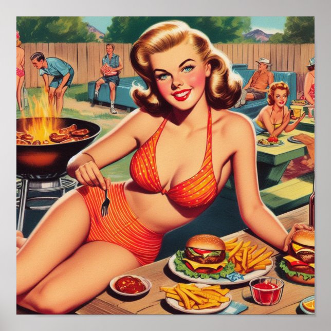 Poster Pin-up Vintage Barbecue Bikini (Frente)
