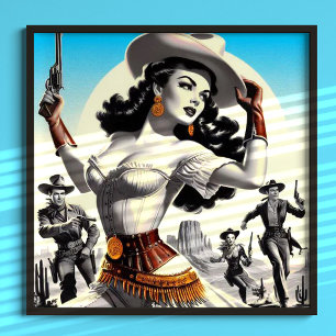 Poster Pin-up Western Retrô