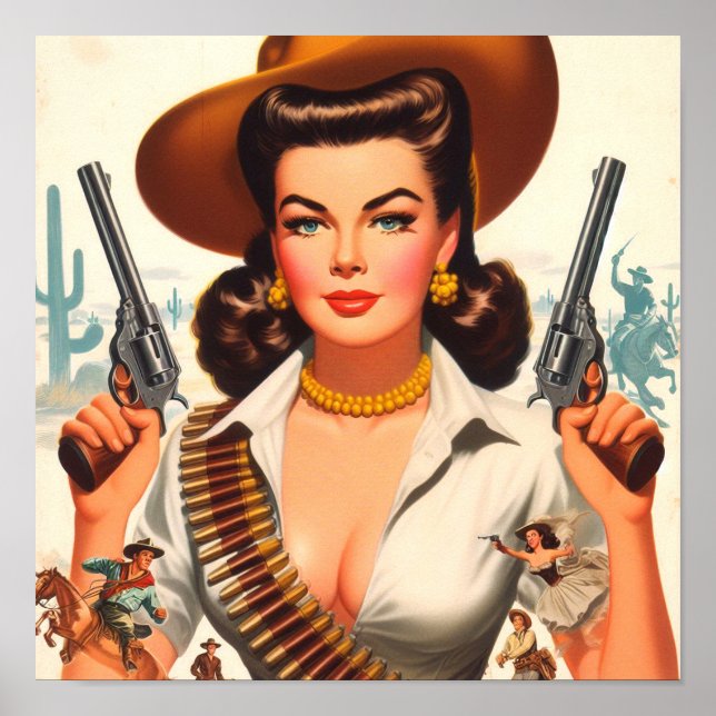 Poster Pin-up Western Vintage (Frente)