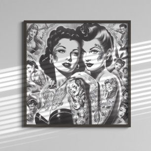 Poster Pin-ups Tatuadas Vintage