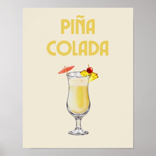 Poster Pina Colada Yellow Retro Coctail (Frente)