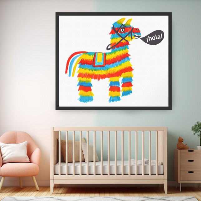 Poster Piñata Donkey HOLA Watercolor Art (Piñata Donkey HOLA Watercolor Art Poster
)