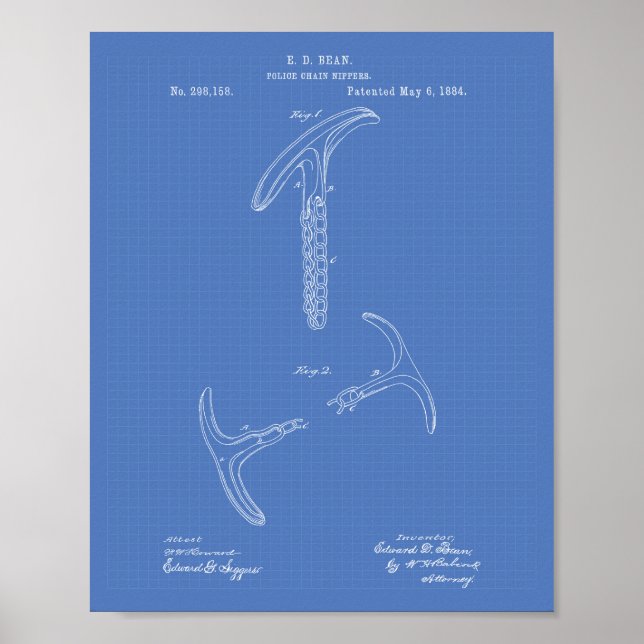 Pôster Pinças da Cadeia Policial 1884 Arte Patente - Blue (Frente)