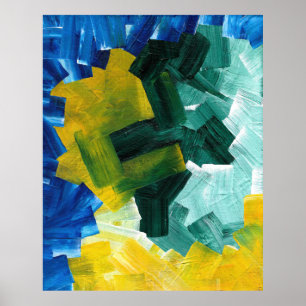 Poster Pincéis Abstrato azuis, verdes e amarelos