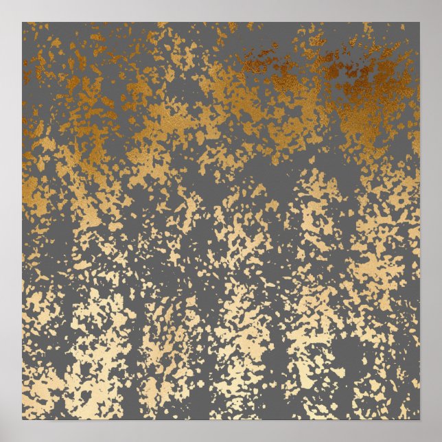 Poster pincéis de ouro e cinza elegantes e falsos pintinh (Frente)