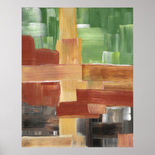 Poster Pincel abstrato trava tons verdes, castanhos e ter