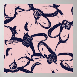 Poster Pincel cor-de-rosa e Marinho Pincel floral traça s
