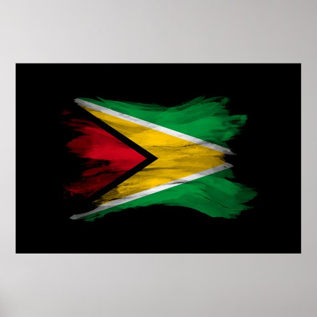 Poster Pincel da bandeira da Guiana derrame, bandeira nac (Frente)
