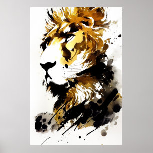 Poster Pincel de Arte Isenta de Natureza Selvagem de Leão