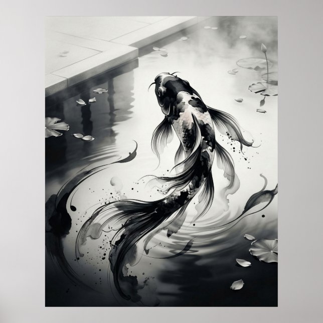 Poster Pincel de Koi de Tinta Lagoa (Frente)