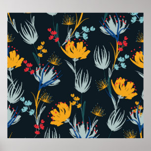 Poster Pincel Floral Contrastada: Preto Sem Vista