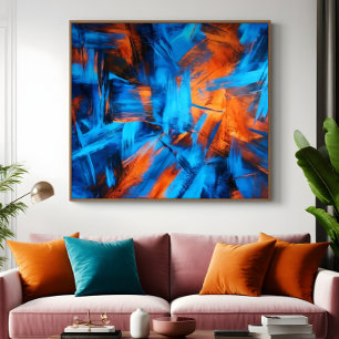 Poster Pincelada Abstrata Azul Ocre Corajosa