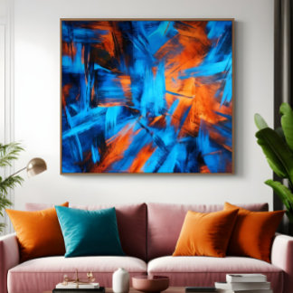 Poster Pincelada Abstrata Azul Ocre Corajosa