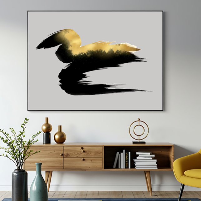 Poster Pincelada Dourada Arte Abstrata (Criador carregado)