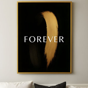 Poster Pincelada Preta e Dourada FOREVER – Arte Elegante