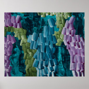 Poster Pinceladas Abstratas em Azul, Verde e Roxo