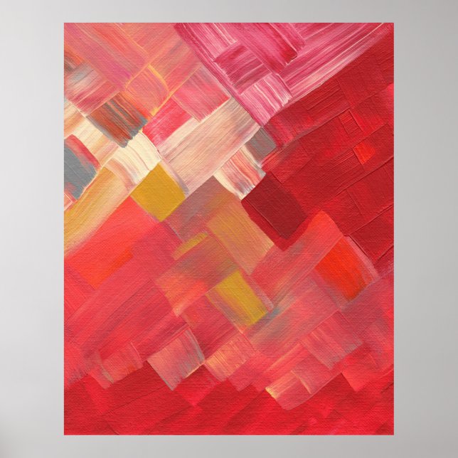 Poster Pinceladas Abstratas Geométricas Vermelho, Rosa e  (Frente)