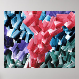 Poster Pinceladas Abstratas Ousadas em Vermelho e Azul