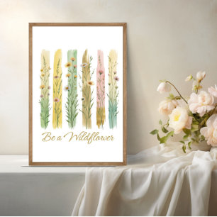 Poster Pinceladas de Flores Silvestres Aquarela Verde Dou