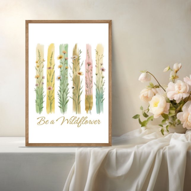 Poster Pinceladas de Flores Silvestres Aquarela Verde Dou (Wildflowers Brush Stroke Watercolor Be A Wildflower Poster Print. Printed or Digital Download)
