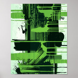 Poster Pinceladas de tinta verde e preta em fundo branco