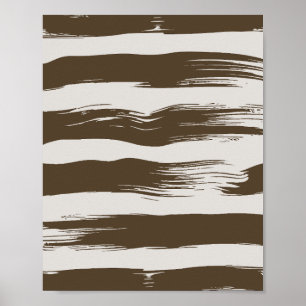 Poster Pinceladas Marrons Oliva em Fundo Branco Esmaecido