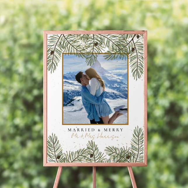 Poster Pine cone e Dourado Casamento de Folhagem de Natal (Criador carregado)