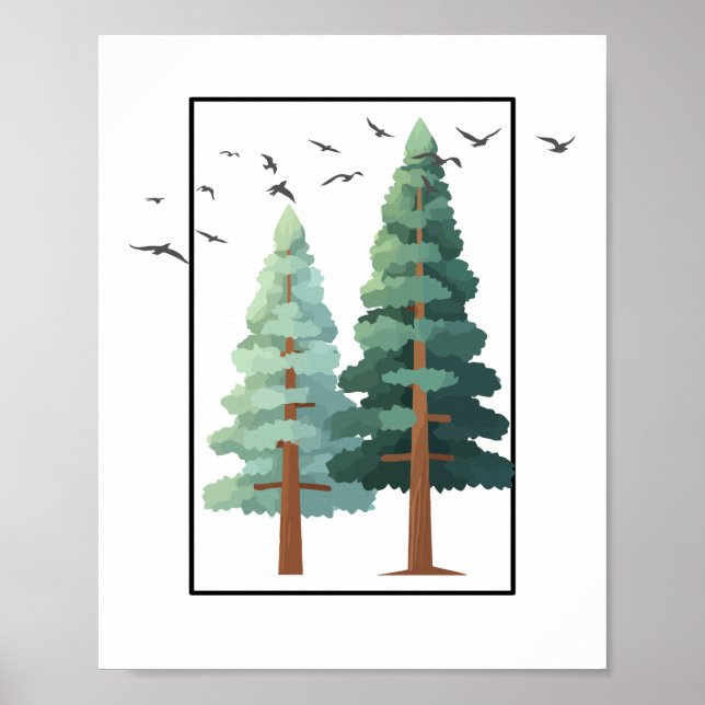 Poster Pine Forest Trees Minimalist Nature Illustration (Frente)