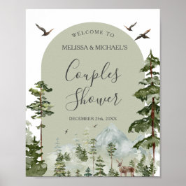 Poster Pine Tree Forest Mountain Couple Shower Welcome