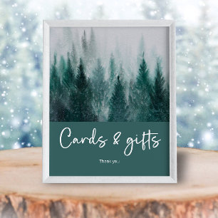 Poster Pine Tree Forest Watercolor Cartões verdes e prese