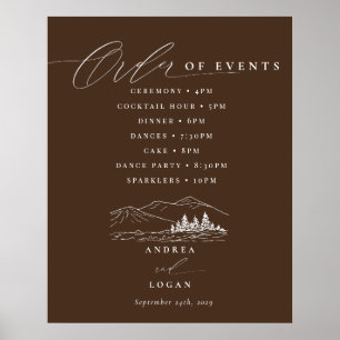 Poster Pine Tree Rustic Montanhas Casamento Ordem dos Eve
